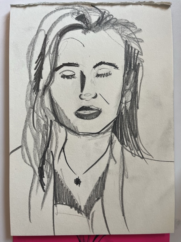 Portret dziewczyny o długich włosach, ołówek